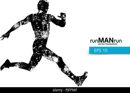 Silhouette of a running man. Text and background on a separate layer, color can be changed in one click. Stock Vector