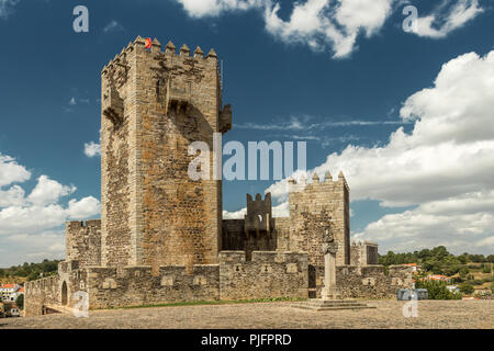 Sabugal castle seen from the square in a sunny day of summer in Sabugal, Portugal. Stock Photo