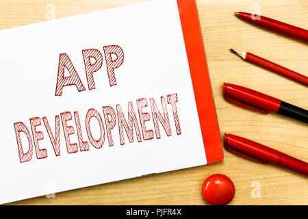 Handwriting text writing App Development. Concept meaning Development services for awesome mobile and web experiences. Stock Photo