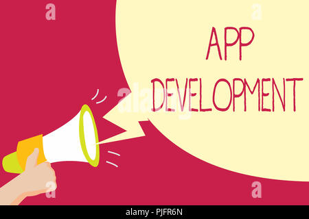 Handwriting text writing App Development. Concept meaning Development services for awesome mobile and web experiences. Stock Photo