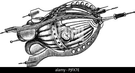 steampunk rocket. Vector illustration. Painted by hand Stock Vector