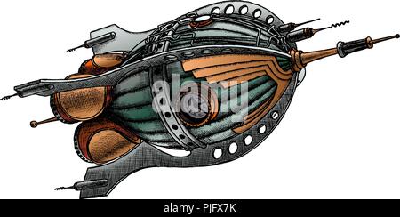 steampunk rocket. Vector illustration. Painted by hand Stock Vector