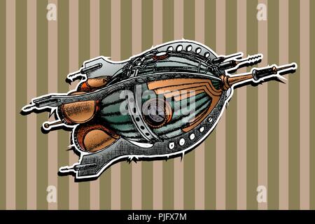steampunk rocket. Vector illustration. Painted by hand Stock Vector