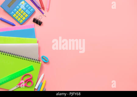 Pink school supplies on blackboard background. Flat lay, top view, copy  space. Girl modern stationery, back to school concept Stock Photo - Alamy