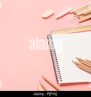 Flat Lay Top View Photo Of School Supplies Scissors On Pink Background With  Copy Space. Stock Photo, Picture and Royalty Free Image. Image 88760459.