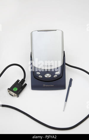 Packard Bell Easy Pad 100 PDA, Stylus and Cable Stock Photo