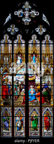 Cologne Cathedral, stained glass window, Adoration of the Magi and the Shepherds and the Annunciation, 1846 Stock Photo