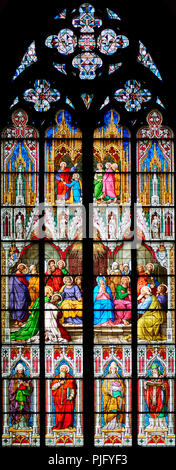 Cologne Cathedral, stained glass Window of the Pentecost, 1848; shows the descent of the Holy Spirit Stock Photo
