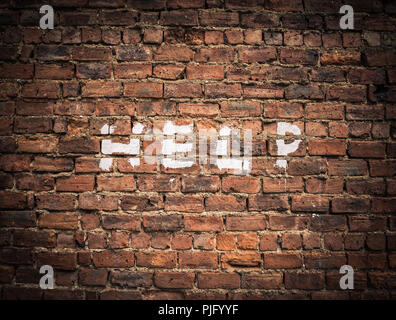 The Word Help Written As Graffiti On A Vintage Red Brick Wall Stock Photo