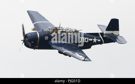 Grumman TBF-3 Avenger, world war II US Navy torpedo bomber flying at the Thunder over Michigan air show Stock Photo