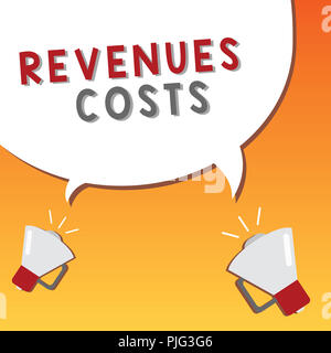 Writing note showing Revenues Costs. Business photo showcasing Total amount of money in Manufacturing and Delivery a product. Stock Photo