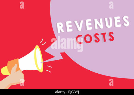 Text sign showing Revenues Costs. Conceptual photo Total amount of money in Manufacturing and Delivery a product. Stock Photo