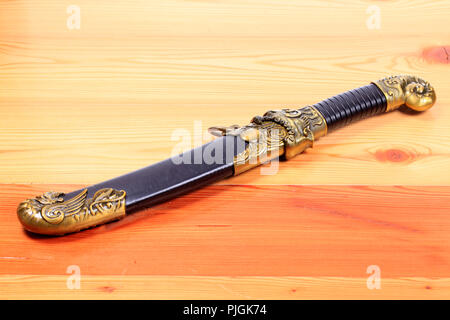 Traditional Oriental Mongolian Knife Dagger Carved Stock Photo