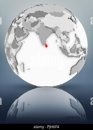 Sri Lanka on simple gray globe on shiny surface. 3D illustration. Stock Photo