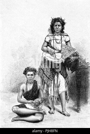 Native women, Samoa islands, Pacific ocean, print, 1889, Samoa