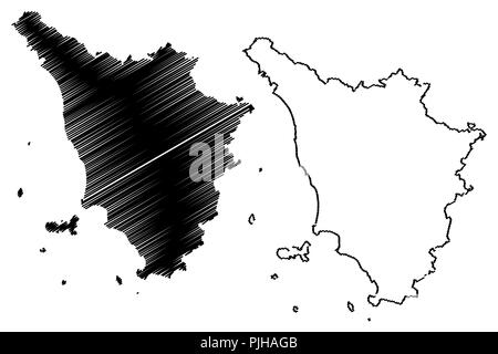 Tuscany (Autonomous region of Italy) map vector illustration, scribble sketch Toscana map Stock Vector