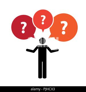 pictogram of a man with question mark talk bubbles vector illustration Stock Vector