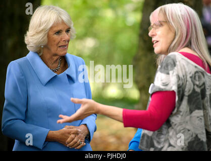 The Duchess of Rothesay meets staff and volunteers, during a visit to Maggie's Centre at Gartnavel Hospital, Glasgow. Stock Photo