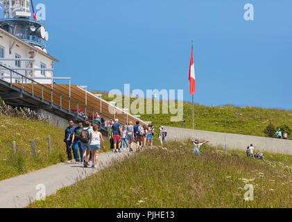 People on the top of Mt. Rigi in Switzerland Stock Photo