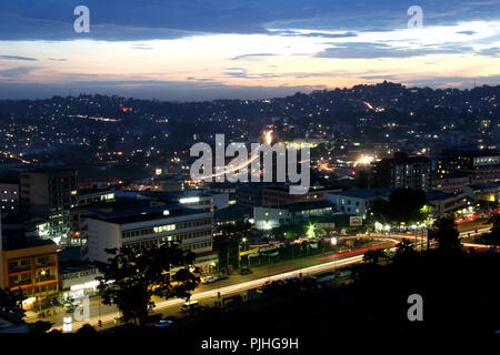 aerial view over Kampala city at dusk Stock Photo