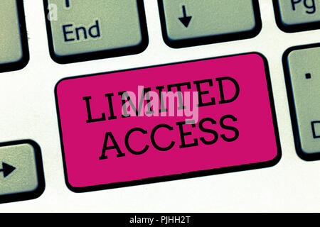 Conceptual hand writing showing Limited Access. Business photo showcasing Having access restricted to a quite small number of points. Stock Photo