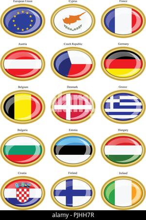Set of icons. Flags of the European Union. Stock Vector
