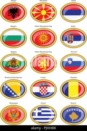 Set of icons. Flags of the Europe (Balkan countries). Stock Vector