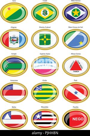 Set of icons. Flags of the Brazilian states. Stock Vector