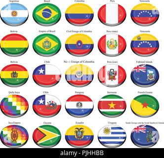 Set of icons. Flags of the South America. Stock Vector