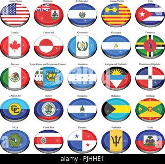 Set of icons. North and Central America's flags. Stock Vector