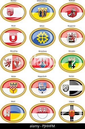 Set of icons. Flags of german cities (North Rhine-Westphalia). Vector. 3D. Stock Vector