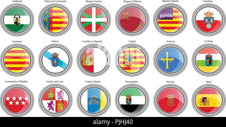 Set of icons. Autonomous communities of Spain flags. Vector. Stock Vector