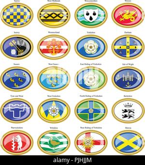 Set of icons. Counties of England flags. 3D. Stock Vector