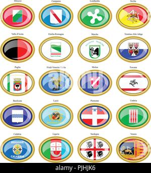 Set of icons. Regions of Italy flags. 3D. Stock Vector