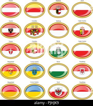 Set of icons. Regions of Austria flags. 3D. Stock Vector