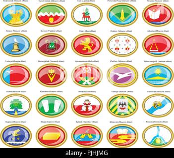 Set of icons. Flags of the Russian cities (Central Federal District). Stock Vector