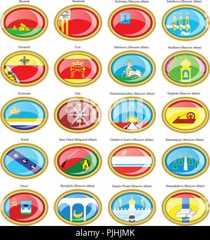 Set of icons. Flags of the Russian cities (Central Federal District). Stock Vector