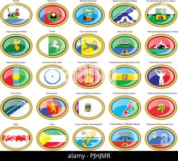 Set of icons. Flags of the Russian cities (Siberian Federal District). Stock Vector