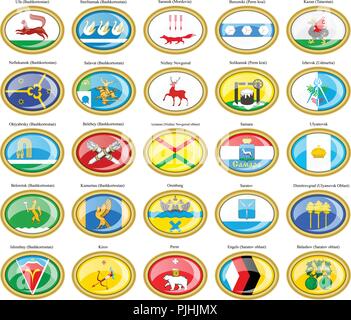 Set of icons. Flags of the Russian cities (Volga Federal District). Stock Vector