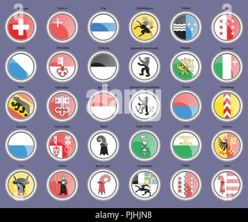 Set of icons. Cantons of Switzerland Flags. Stock Vector
