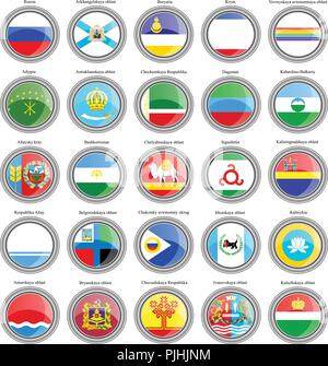 Set of icons. Federal subjects of the Russian Federation flags. Stock Vector