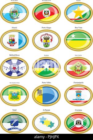 Set of icons. Flags of the Brazilian states and cities. Stock Vector