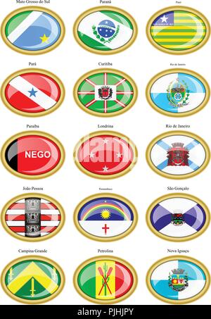 Set of icons. Flags of the Brazilian states and cities. Stock Vector