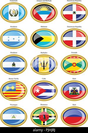 Set of icons. North and Central America's flags. Stock Vector