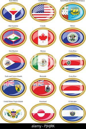 Set of icons. North and Central America's flags. Stock Vector