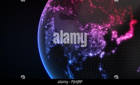 dark earth globe with glowing details of city and human population density areas. 3d illustration Stock Photo