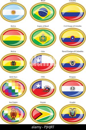 Set of icons. Flags of the South America. Stock Vector