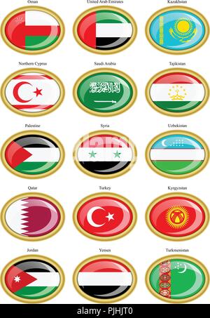 Set of icons. Flags of the Western and Central Asia. Stock Vector