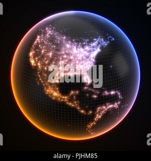 dark earth globe with glowing details of city and human population density areas. 3d illustration Stock Photo