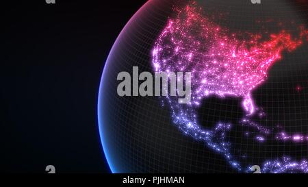 dark earth globe with glowing details of city and human population density areas. 3d illustration Stock Photo